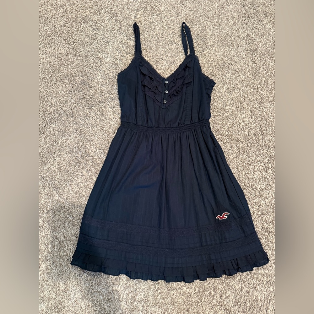 Hollister Dark Blue Babydoll Ruffle Mini Dress